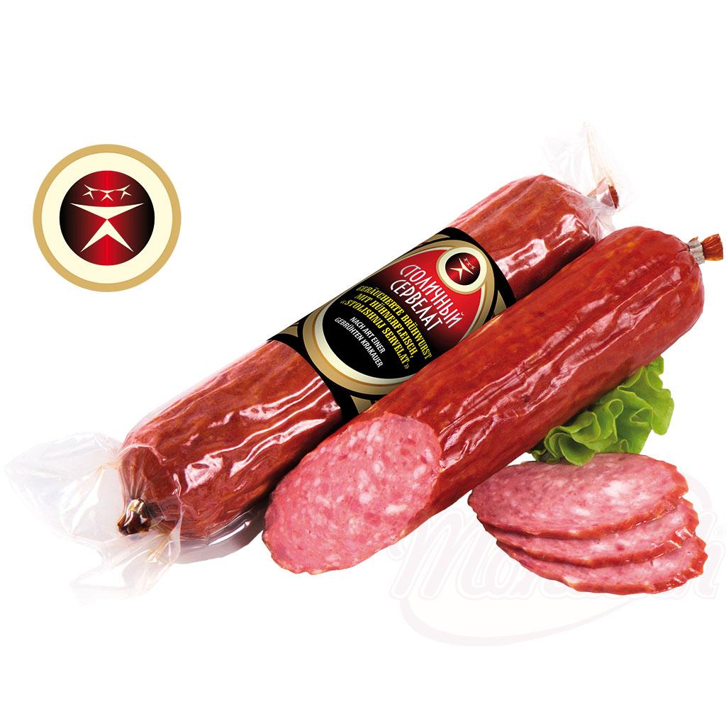 Saucisse cuite fumée au poulet "Stolichnij Servelat", à la manière dun Krakauer brassé Копченая колбаса "Столичный сервелат"