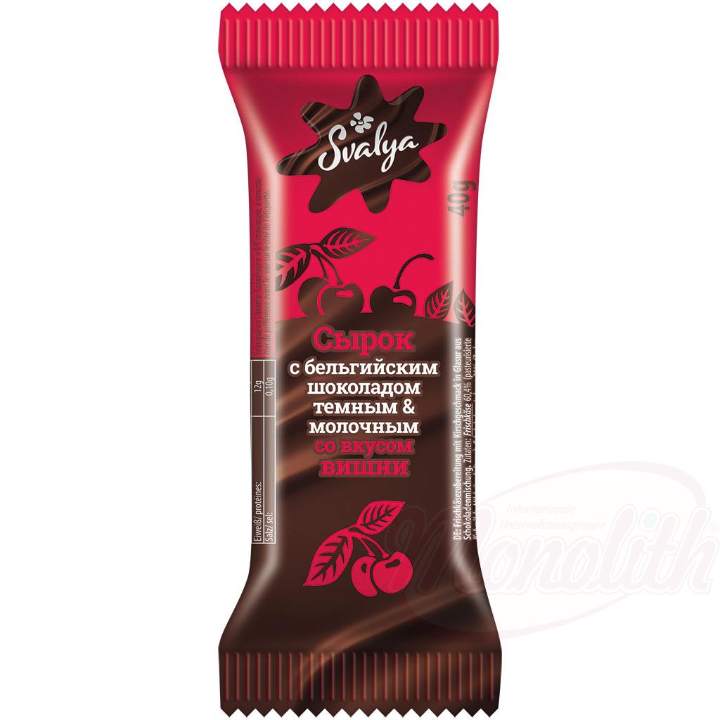 Petit fromage blanc à la cerise enrobé de chocolat, 14x40g, Cырок творожный co вкусом вишни в бельгийском шоколаде
