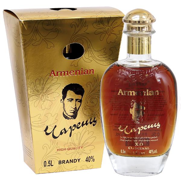 Charents", brandy arménien, 10 ans d’âge, 40D, 0,5L. Армянский коньяк "Чаренц" 10 лет выдержки 40% алк.