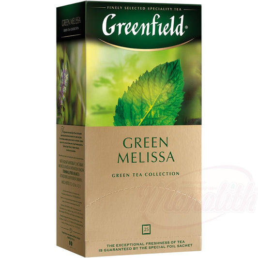 Thé vert Greenfield Green Melissa – citron. 37,5g. Чай зелёный байховый с листьями мелиссы и мяты и ароматом лимона "Greenfield Green Melissa"