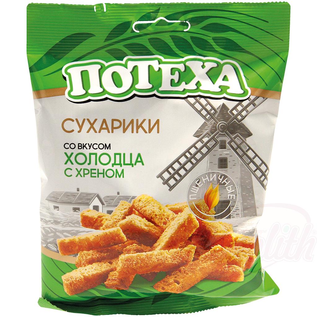 Snack croutons, goût raifort, 80g. Сухарики жареные пшеничные со вкусом холодца с хреном